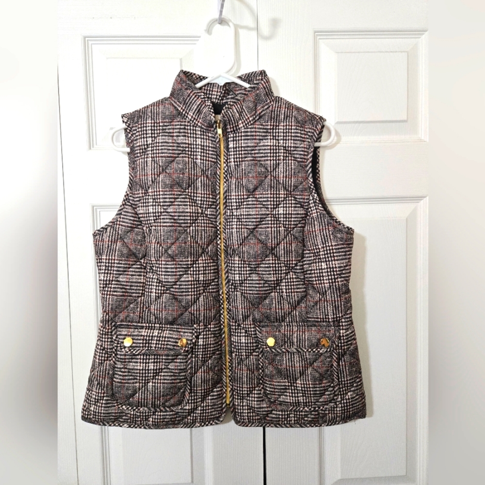 Multicolored Plaid Insulated Zip-Up Puffer Vest, Medium, w/Pockets, Like New